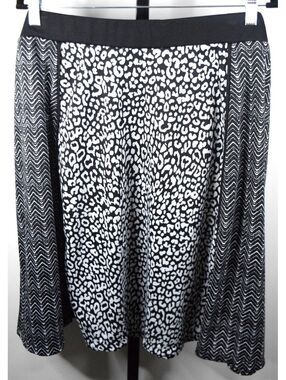 Cato Woman Black White Leopard Print Chevron Panel Midi Skirt Plus Size 26/28W